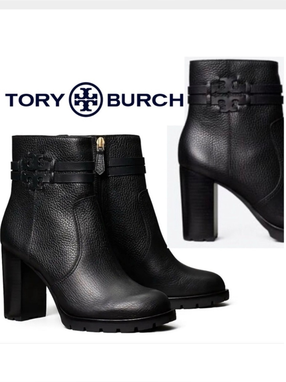 Tory Burch Leigh 90MM Lug Sole Boot Tumbled  Leather/ Calf Leather